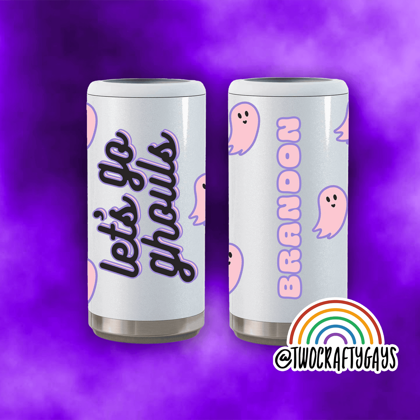 Let's Go Ghouls Personalized Slim Can Cooler for Hard Seltzer & Slim Can Beer - Two Crafty Gays