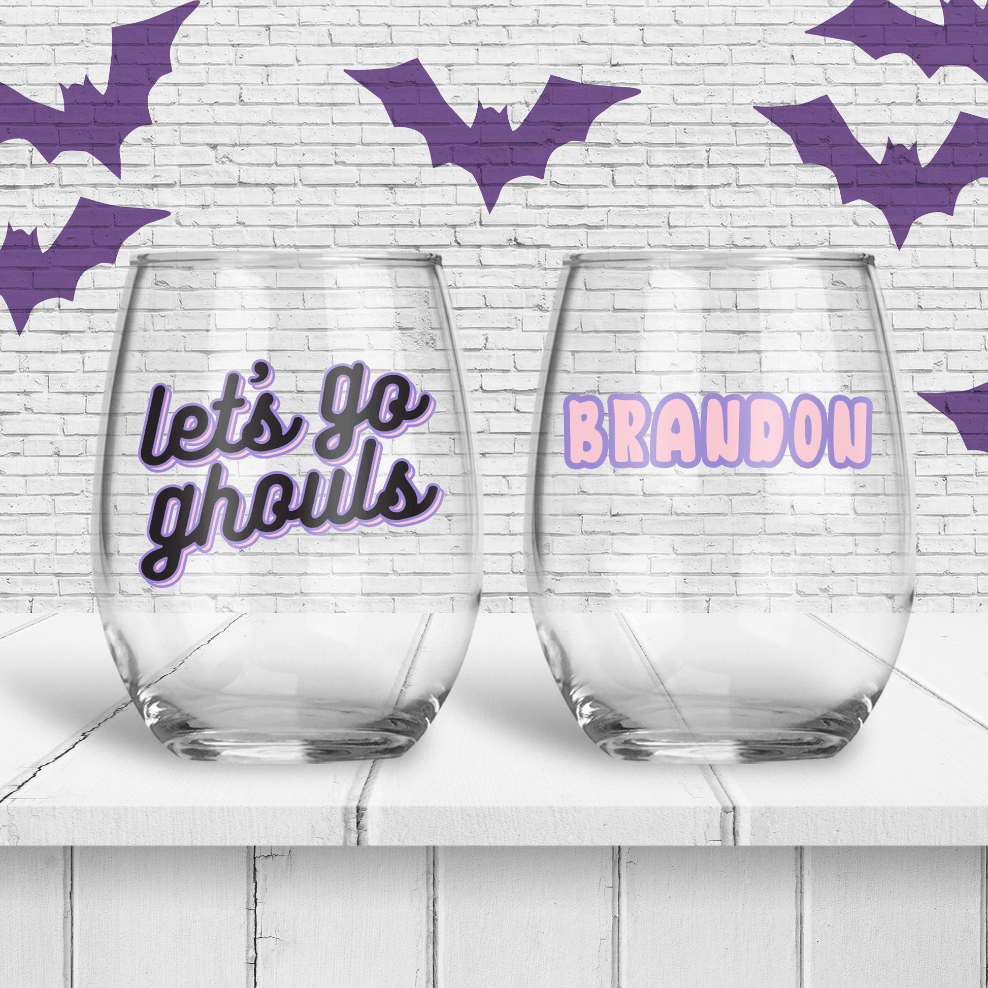 Let's Go Ghouls Personalized Stemless Wine Glass - Two Crafty Gays