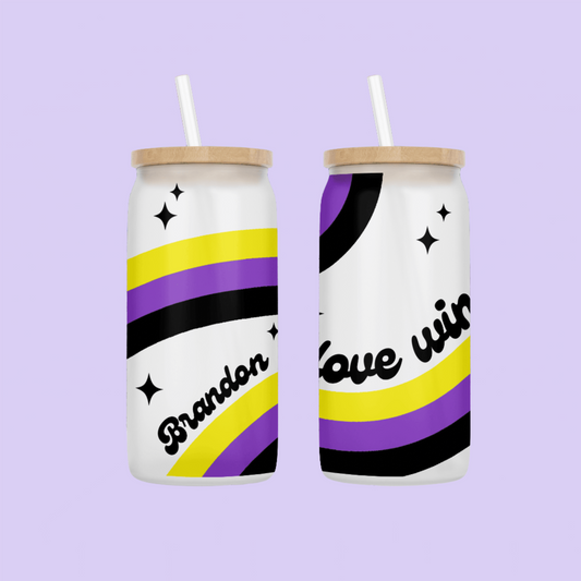 Nonbinary Flag "Love Wins" Drinking Glass - Two Crafty Gays