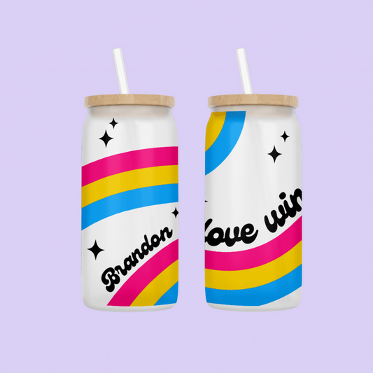 Pansexual Flag "Love Wins" Drinking Glass - Two Crafty Gays