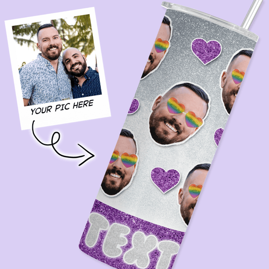 Personalized Cutout Face Tumbler - Rainbow Sunglasses - Two Crafty Gays