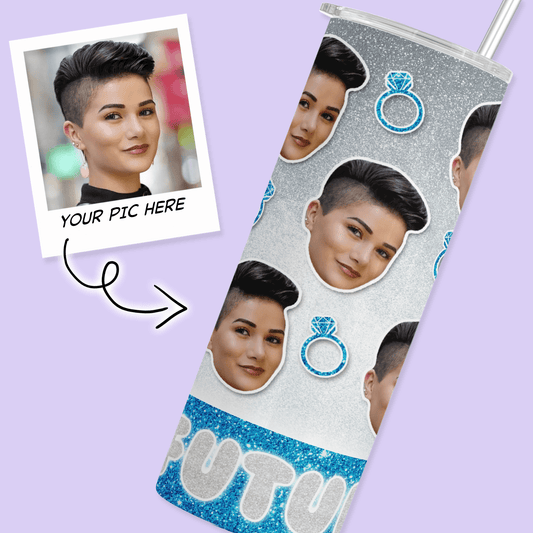 Personalized Cutout Face Tumbler with Rings - Blue - Two Crafty Gays