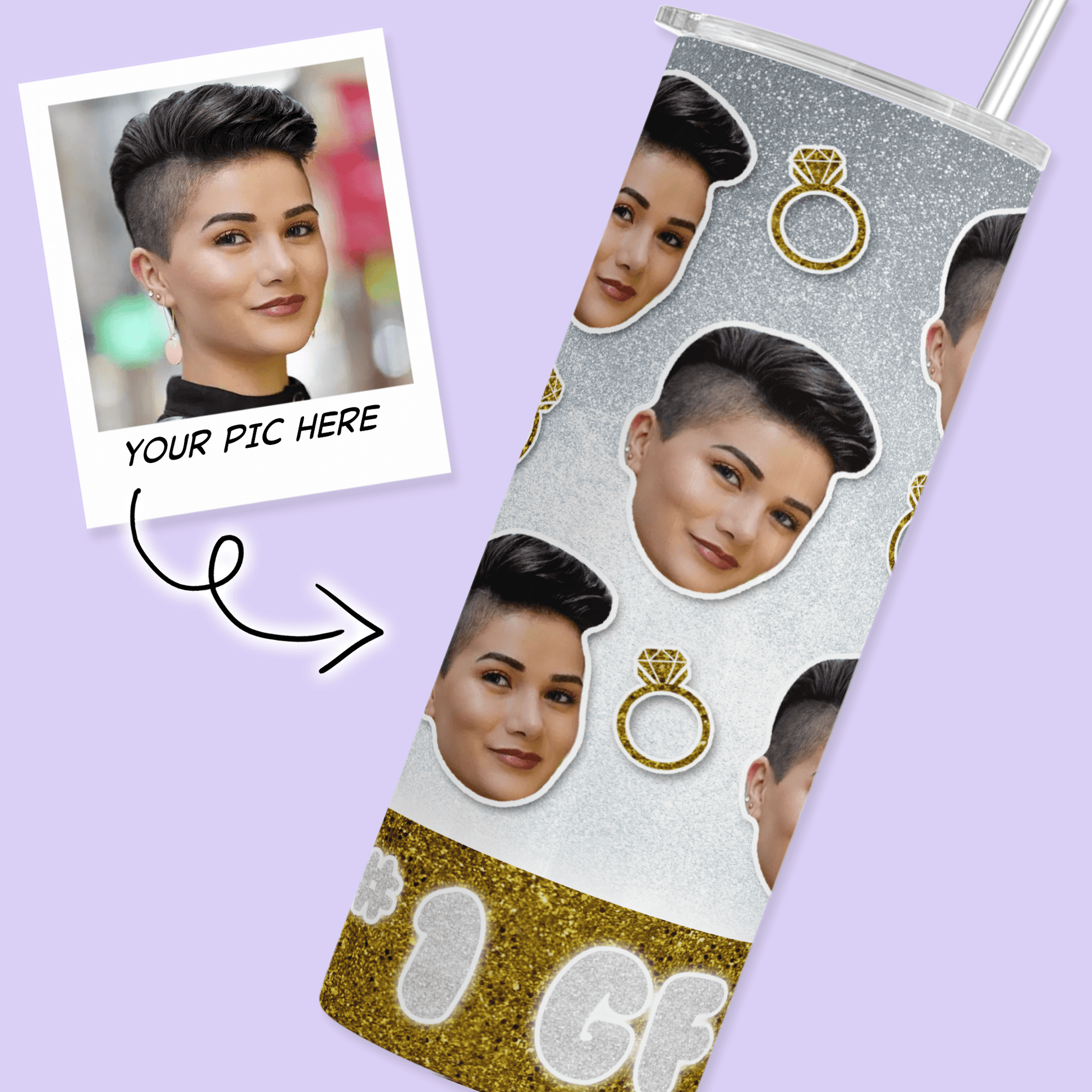 Personalized Cutout Face Tumbler with Rings - Gold - Two Crafty Gays