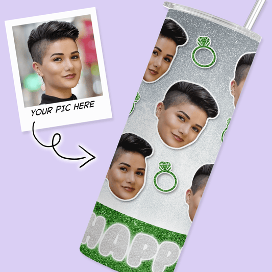 Personalized Cutout Face Tumbler with Rings - Green - Two Crafty Gays