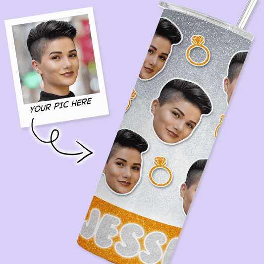 Personalized Cutout Face Tumbler with Rings - Orange - Two Crafty Gays