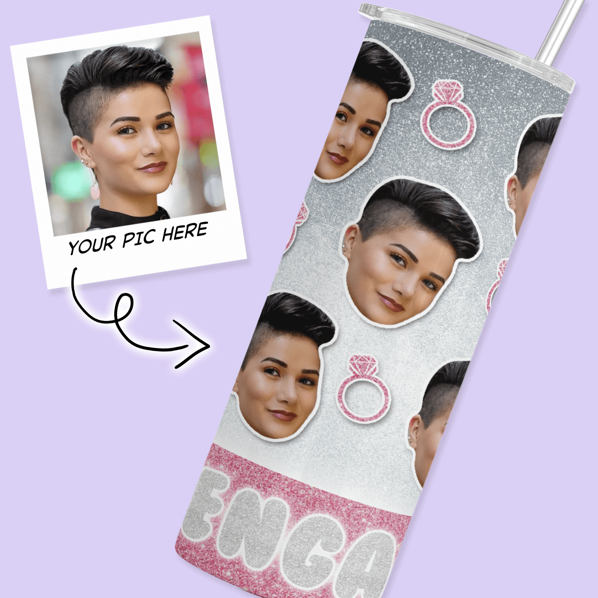 Personalized Cutout Face Tumbler with Rings - Pink - Two Crafty Gays