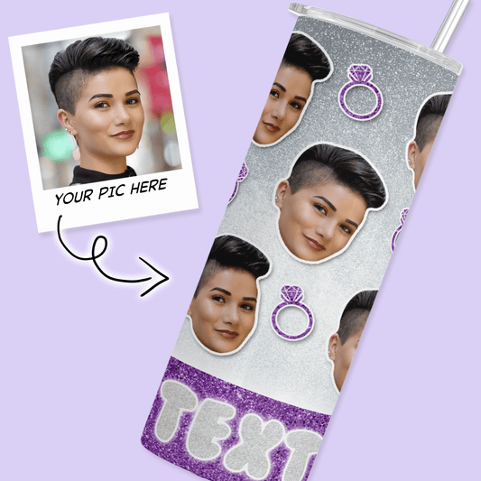 Personalized Cutout Face Tumbler with Rings - Purple - Two Crafty Gays