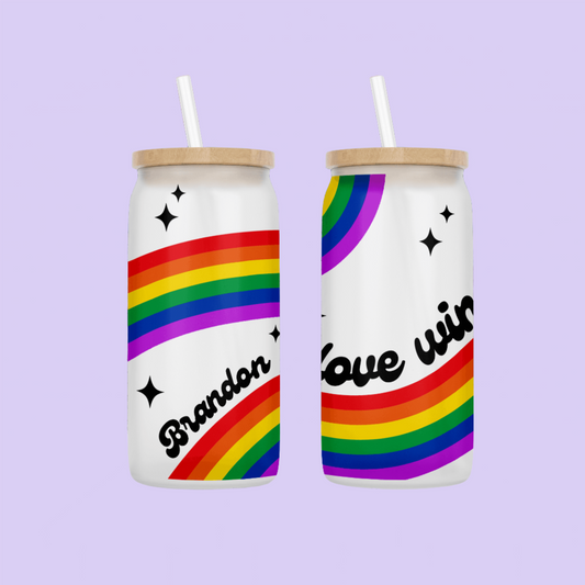 Pride Flag "Love Wins" Drinking Glass - Two Crafty Gays