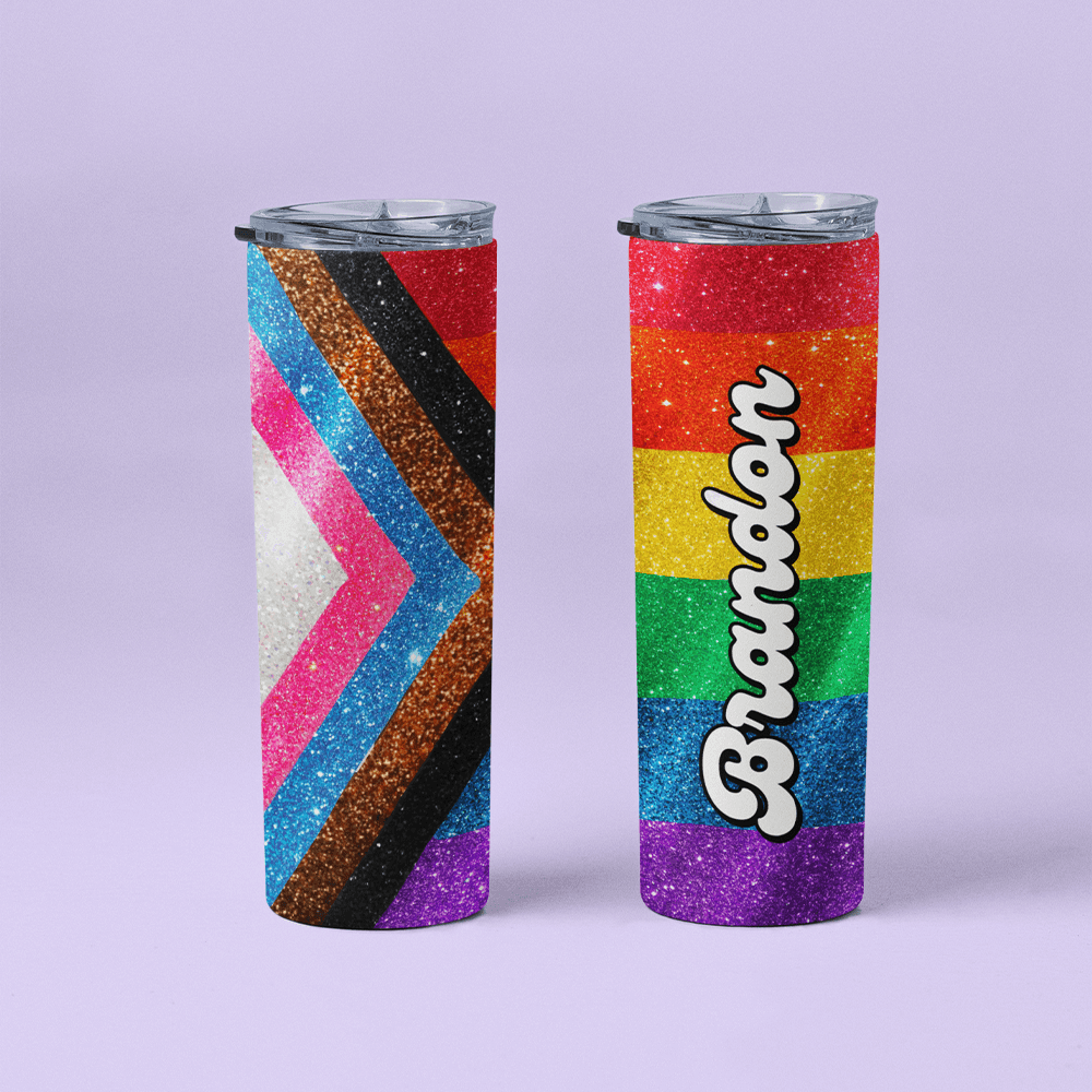 Pride Flag Personalized Stainless Steel Tumbler - Two Crafty Gays