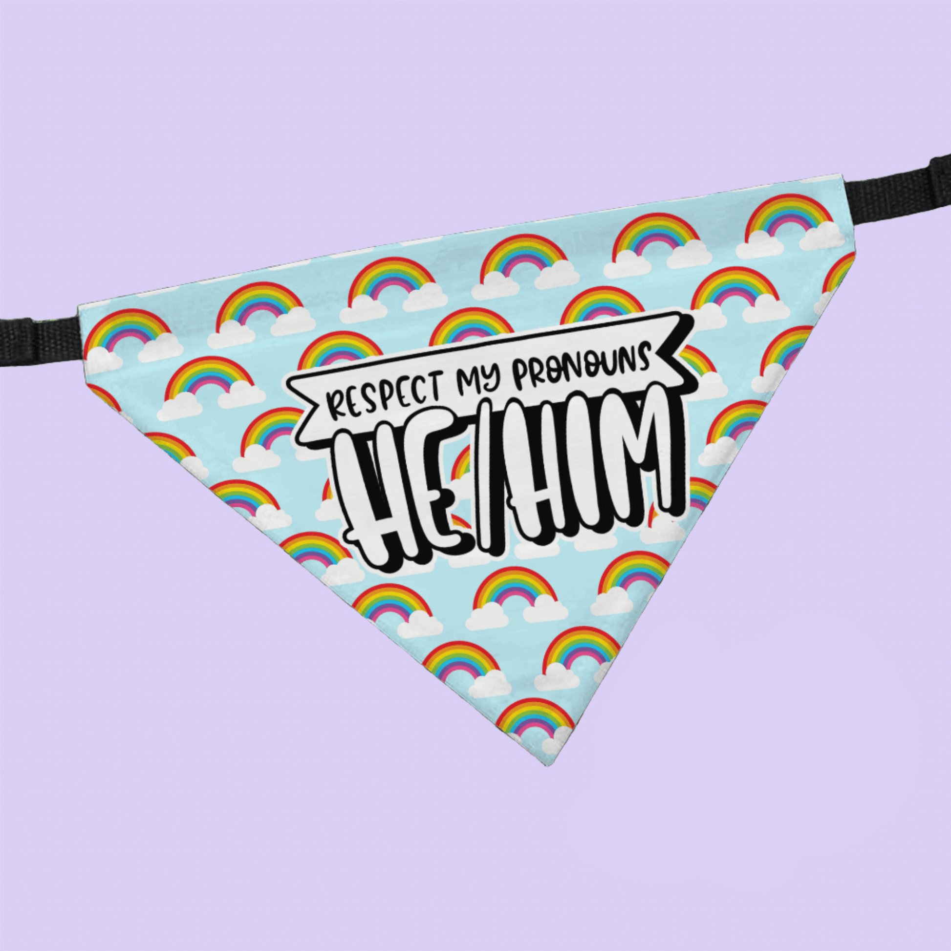 Respect My Pronouns (He/Him) Pet Collar Bandana - Two Crafty Gays