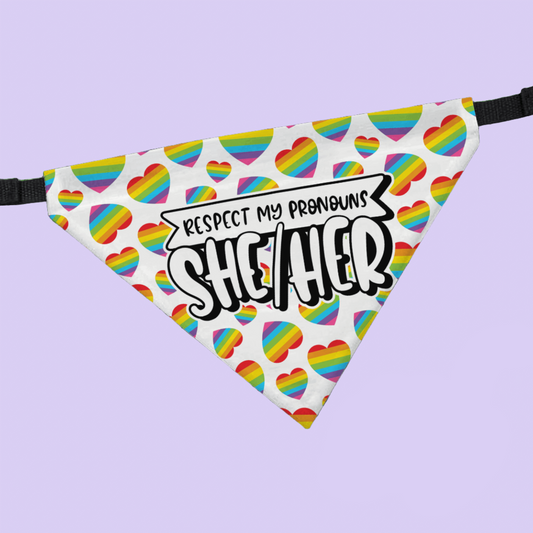 Respect My Pronouns (She/Her) Pet Collar Bandana - Two Crafty Gays