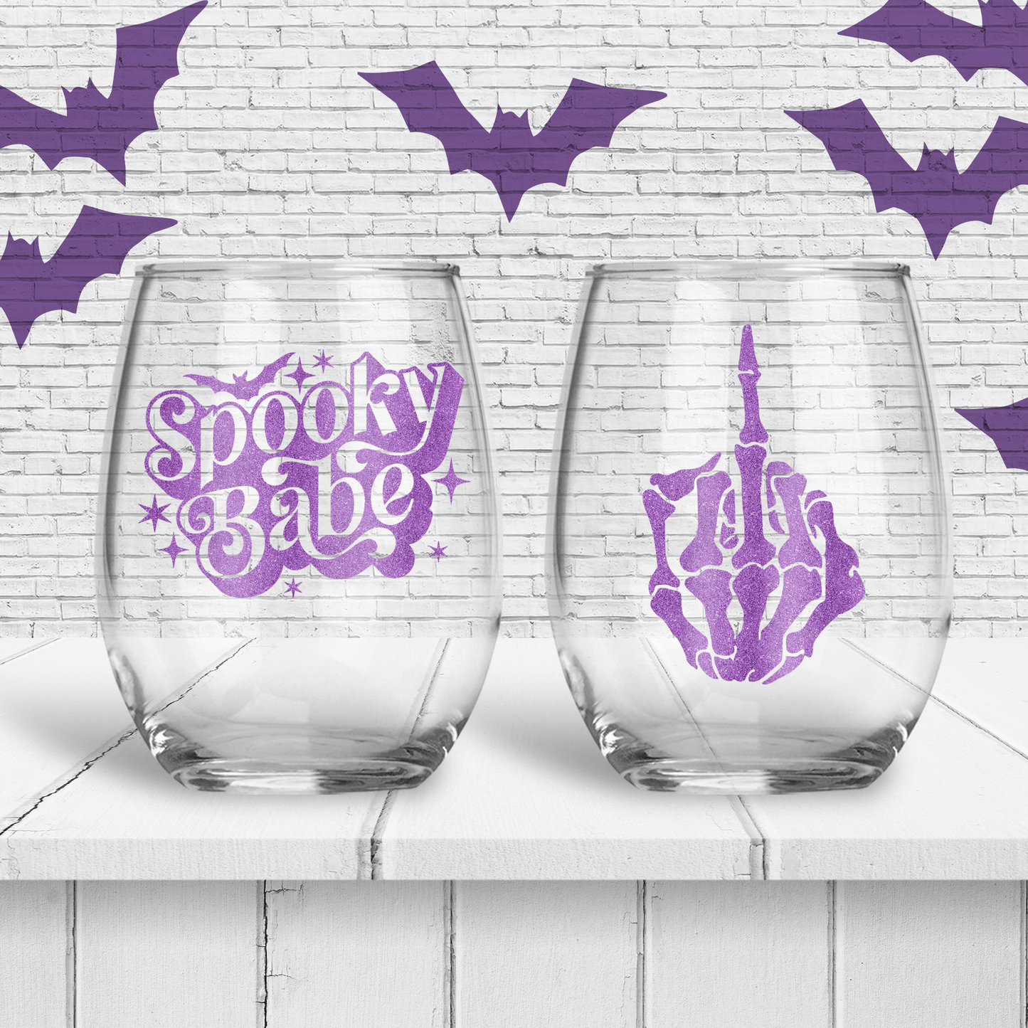 Spooky Babe Personalized Stemless Wine Glass - Two Crafty Gays