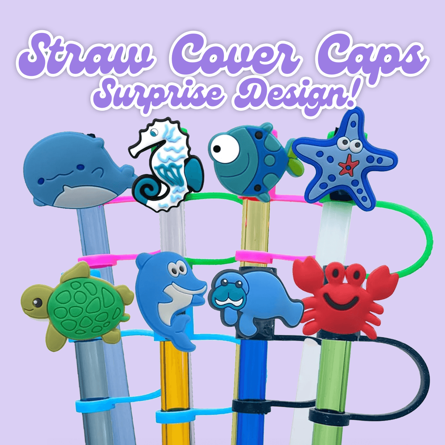 Straw Cover Caps - Ocean Animals - Two Crafty Gays