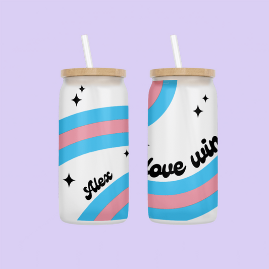 Transgender Flag "Love Wins" Drinking Glass - Two Crafty Gays